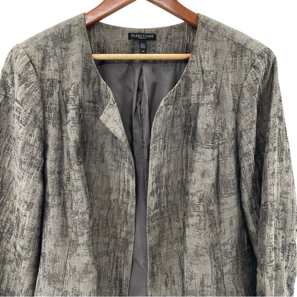 Eileen Fischer Rye Mirage Crinkle Jacquard Silk Cotton Blend Jacket Blazer 1X - Picture 3 of 11